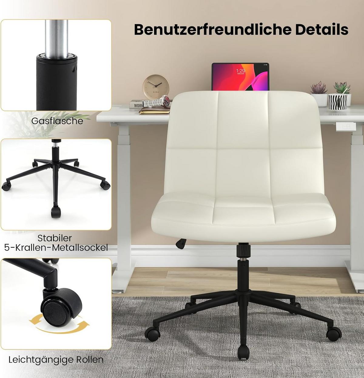 BÜROSTUHL Beige - Beige, Kunststoff (68/56/64cm) - COSTWAY