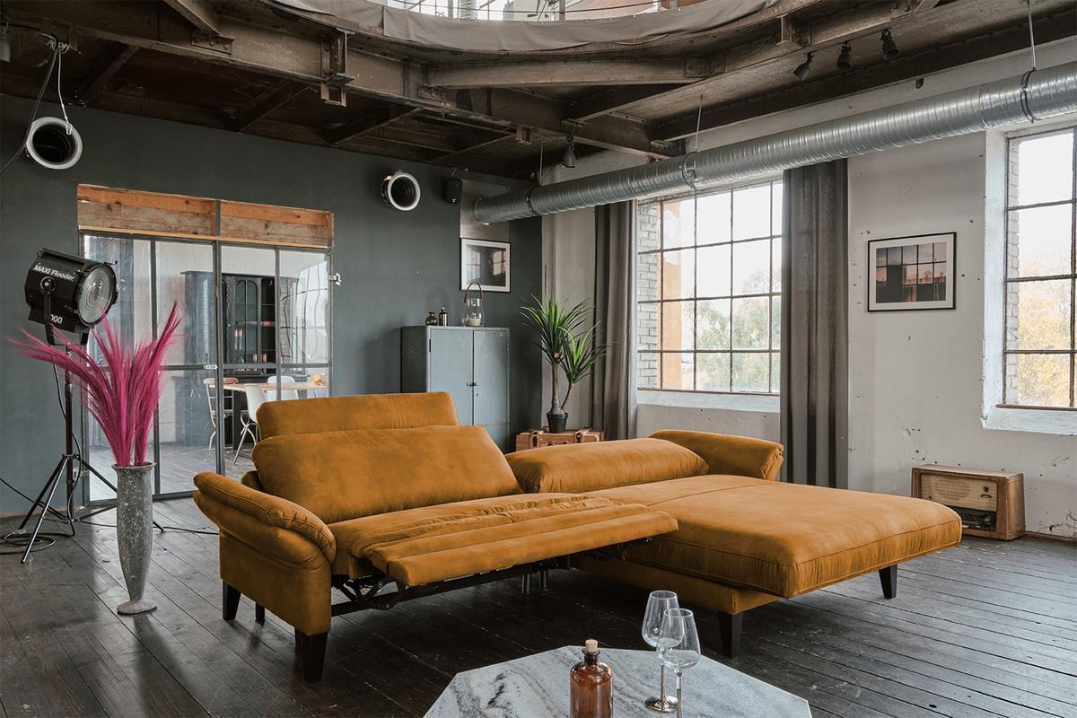 ECKSOFA MIT MOTORISCHER RELAXFUNKTION MALTA Rotbraun Webstoff Relaxfunktion - Rotbraun/Cognac, Buchenholz/Textil (302/175cm) - KAWOLA