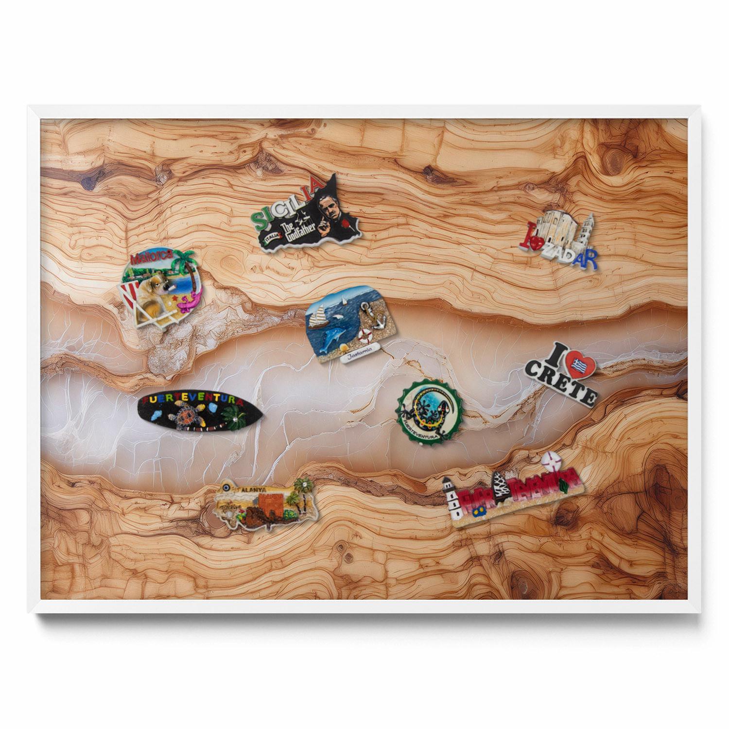 MAGNETTAFEL 80x60 cm Weißer Rahmen Holzstruktur Mit Harz - Wildeiche, Metall (80/60/0.4cm) - TULUP