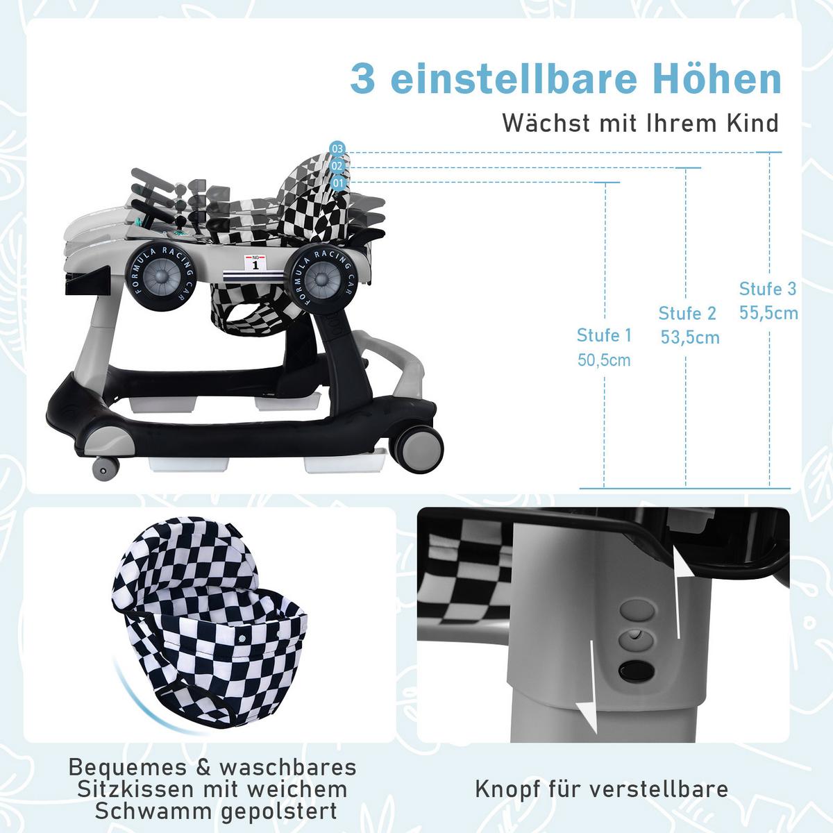 LAUFLERNWAGEN Klappbar Grau - Grau, Kunststoff (76/56/64cm) - COSTWAY