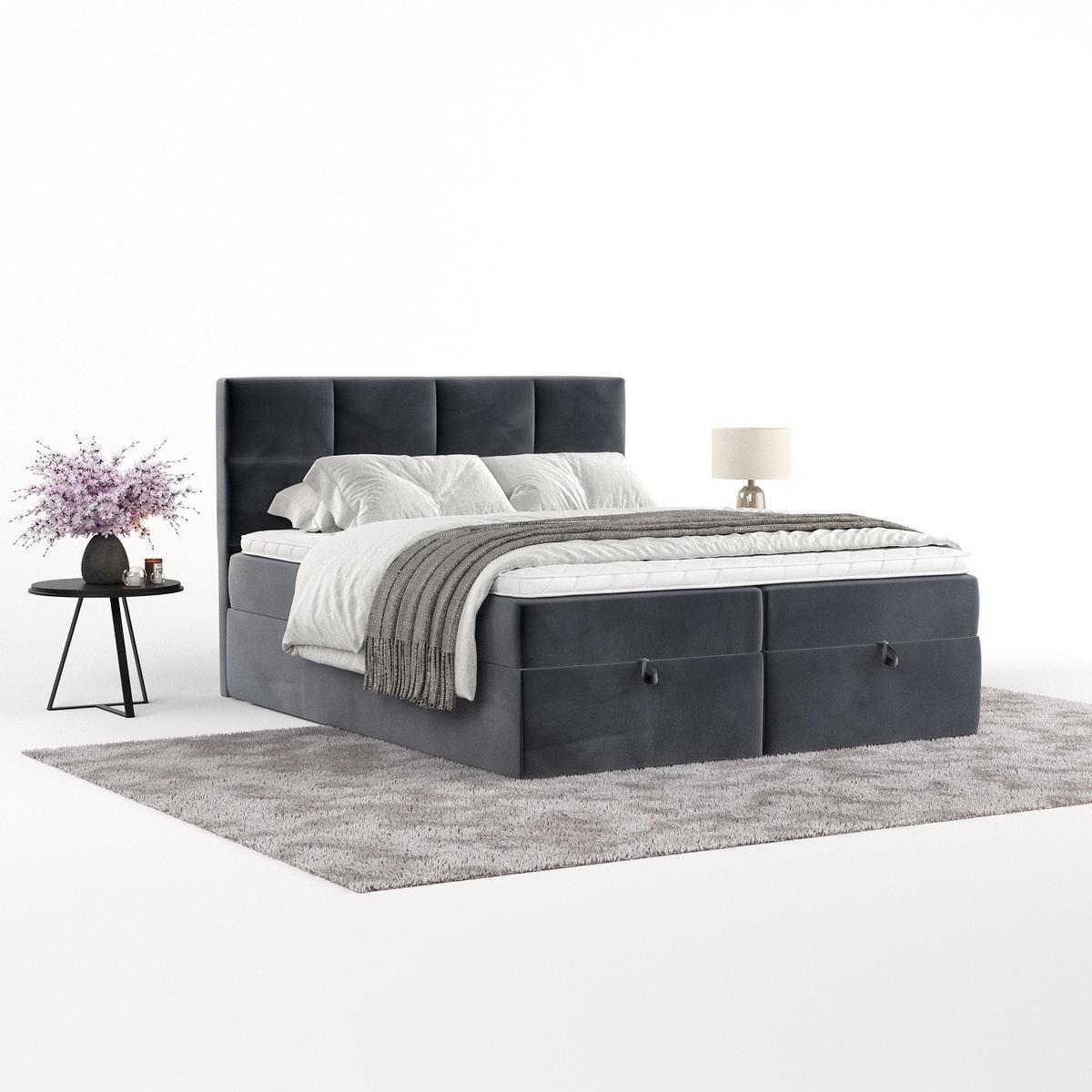 BOXBETT Velto 200/200 cm Dunkelgrau im Kronos Stoff - Dunkelgrau/Schwarz, Holz/Holzwerkstoff (200/200cm) - AltaBeds
