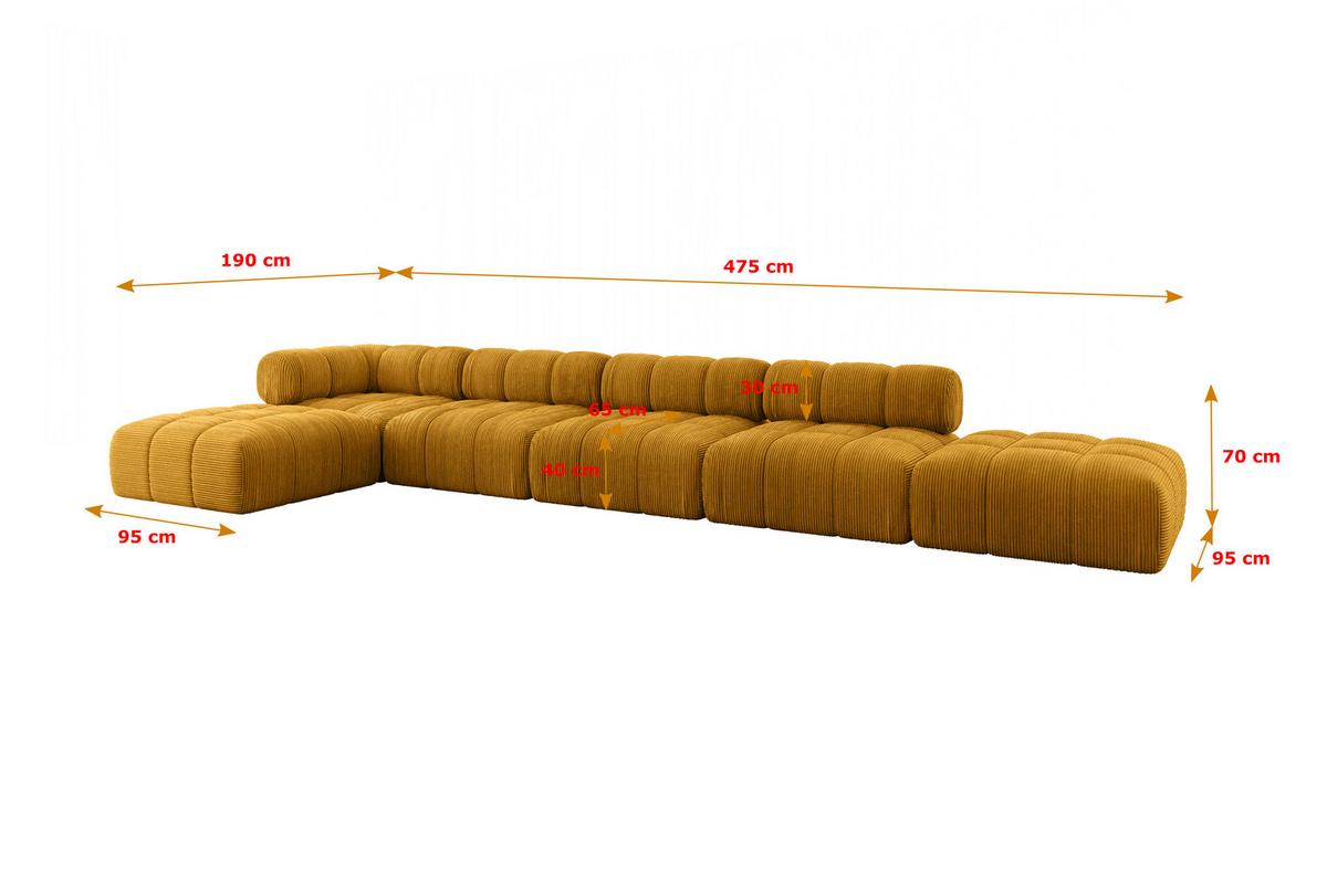 ECKSOFA modulares Sofa Kerru-L3 - 475x190x70 cm Senfgelb Cord - Currygelb, Holzwerkstoff/Textil (475/190cm) - ALTDECOR