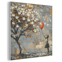 AKUSTIKBILD Baum - Graffiti - Banksy-Stil - Ballon-Mädchen Akustikpaneele 80x80 cm - Blaugrau, Kunststoff (80/80/0.9cm) - MuchoWow