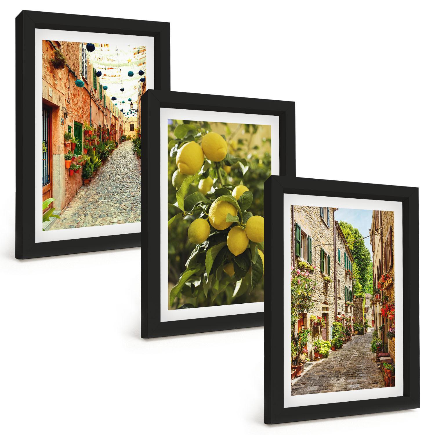 BILDER SET 3er Set - 20x30 cm Schwarzer Rahmen - Straßen mit Zitronenblüten im Hintergrund - Schwarz, Kunststoff (20/30cm) - TULUP