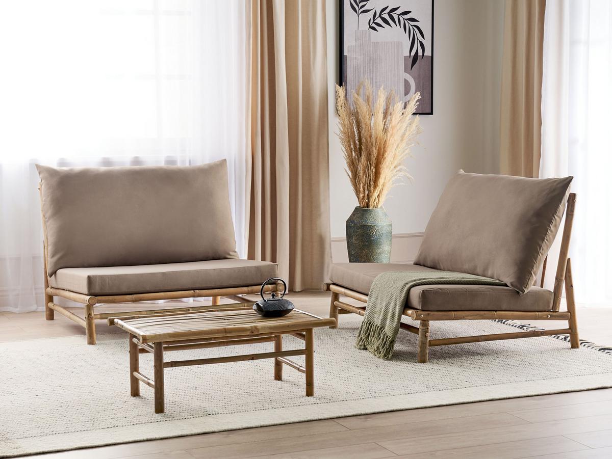 LOUNGE SET 2-Sitzer Hellbraun Auflagen taupe Todi - Taupe/Hellbraun, Holz - Beliani