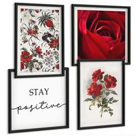 BILDER SET 4er Set - 50x50 cm & 40x60 cm Schwarzer Rahmen - Inschrift mit roten Rosen - Schwarz, Kunststoff (50/50cm) - TULUP
