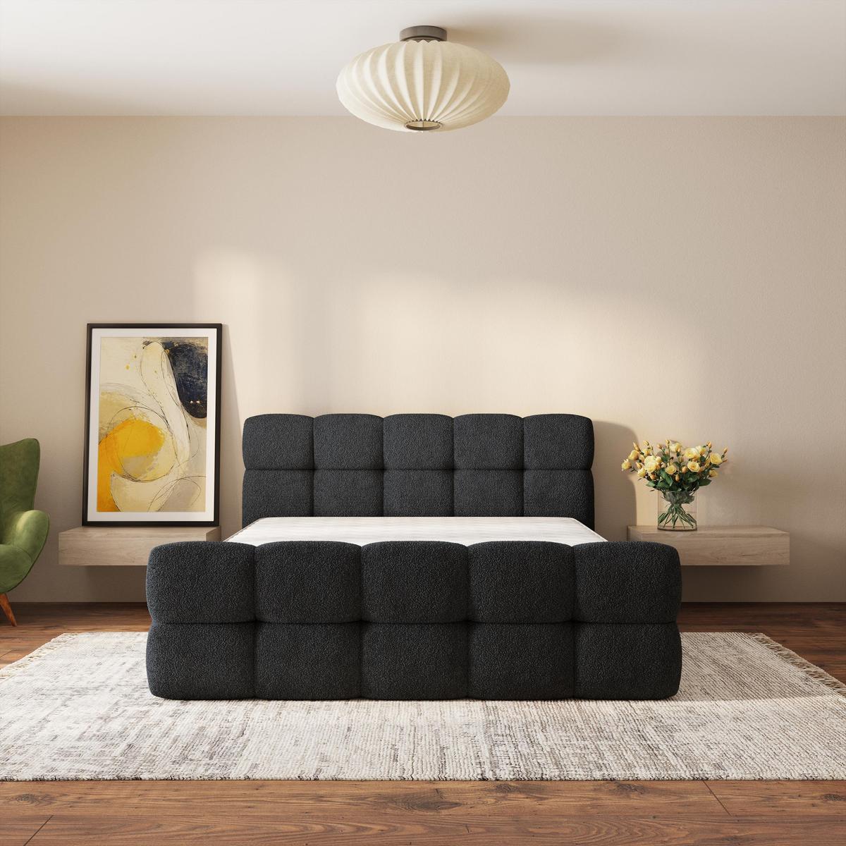 POLSTERBETT ELIZJA 200x200 cm mit Bettkästen - Schwarz - Schwarz, Holz (200/200cm) - MASSENO