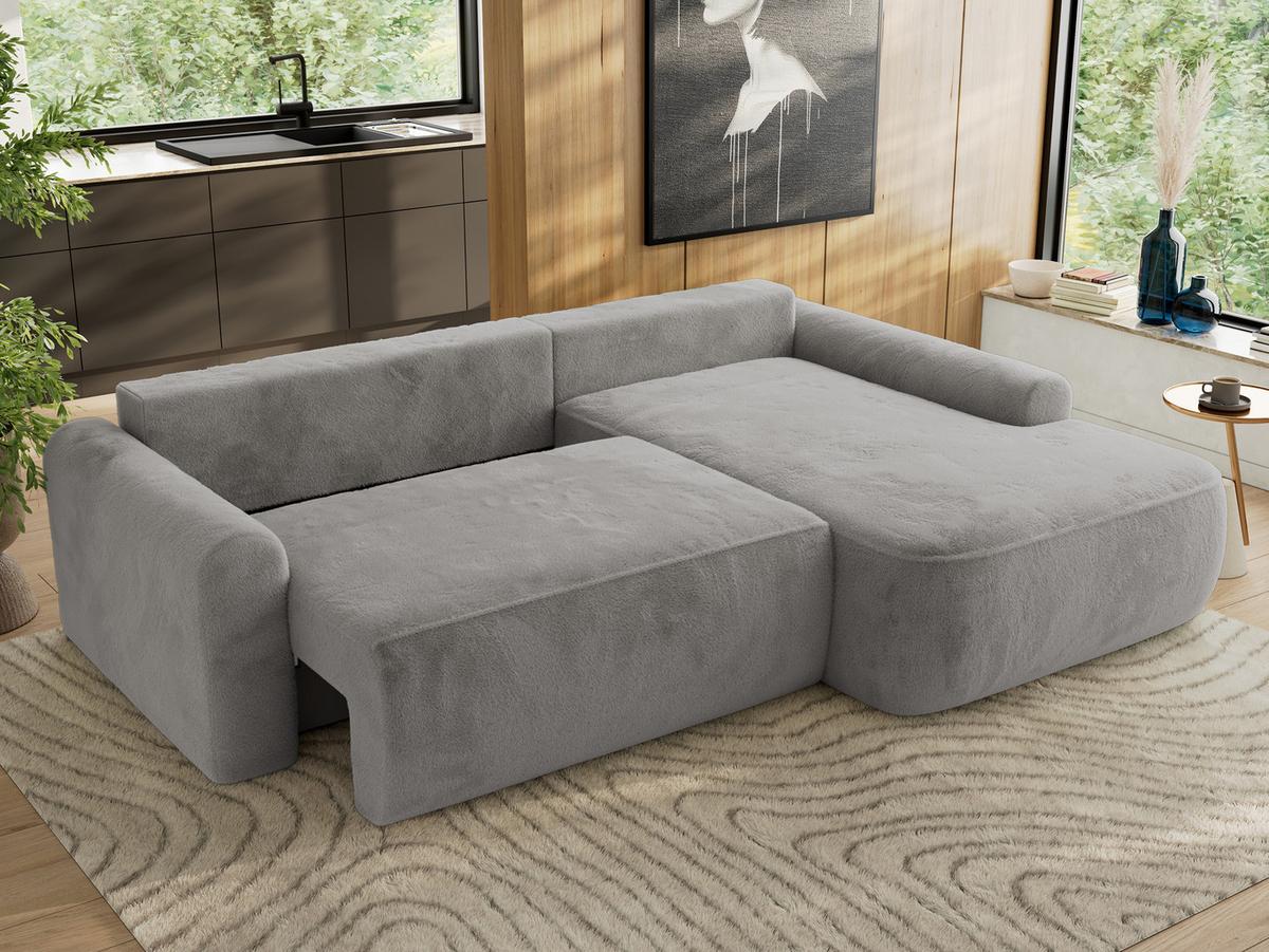 ECKSCHLAFSOFA CUBO L Hellgrau Plüsch - rechts - Hellgrau/Schwarz, Kunststoff/Textil (187/273cm) - MKS