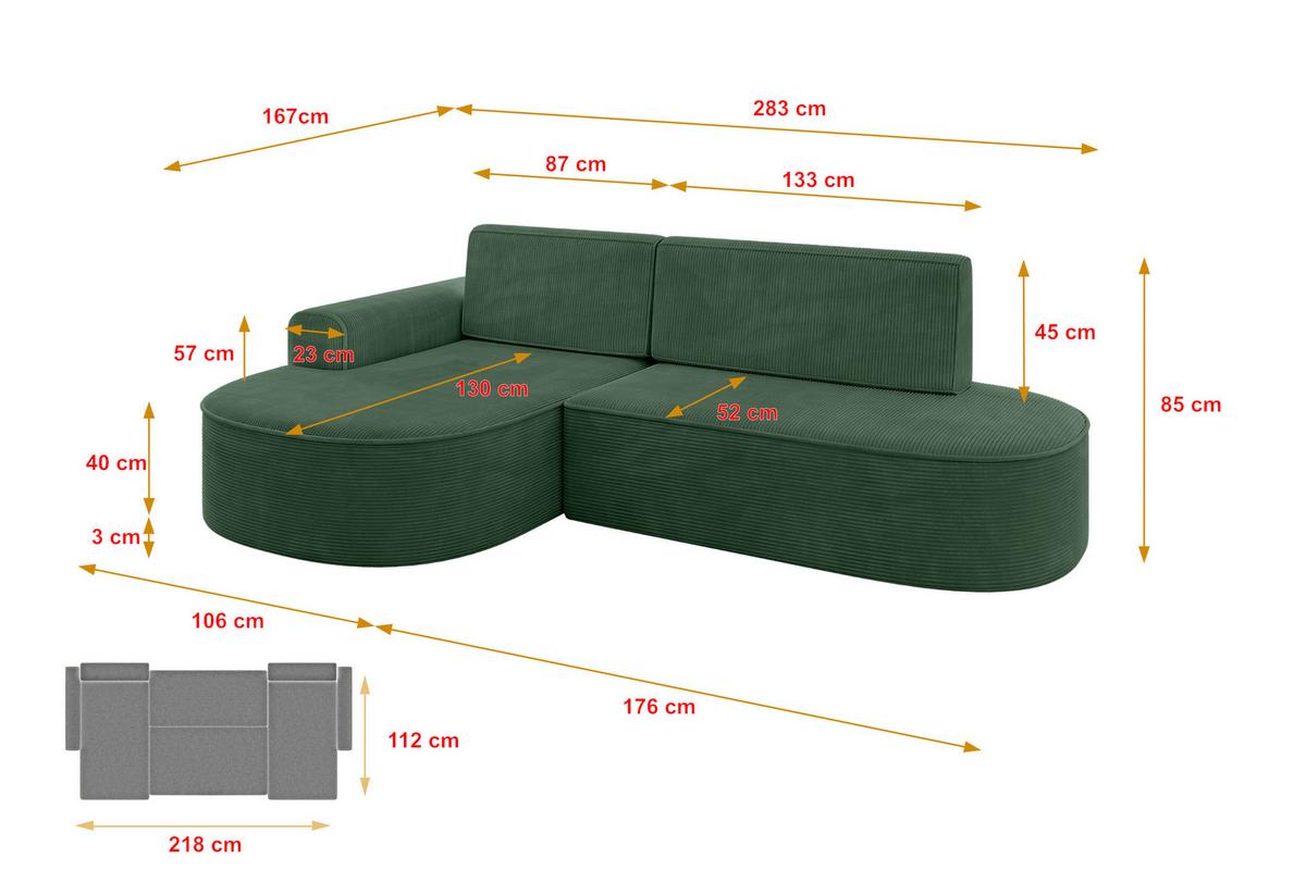 ECKSOFA mit Schlaffunktion und Bettkasten Ottomane Rechts MARI-L1-S - 283x167x85 cm Grau Velours - Anthrazit/Schwarz, Holzwerkstoff/Kunststoff (167/283cm) - ALTDECOR