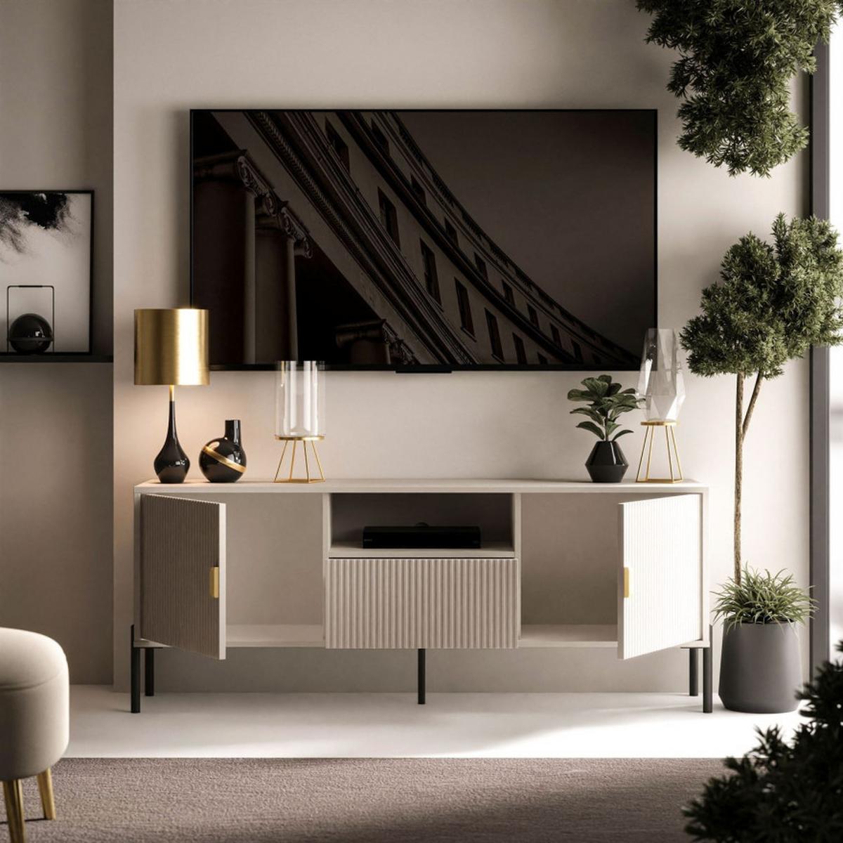 TV Rack DALIA 155 cm - Kaschmir/Goldfarben, Holzwerkstoff (155/58/40cm) - Lookway