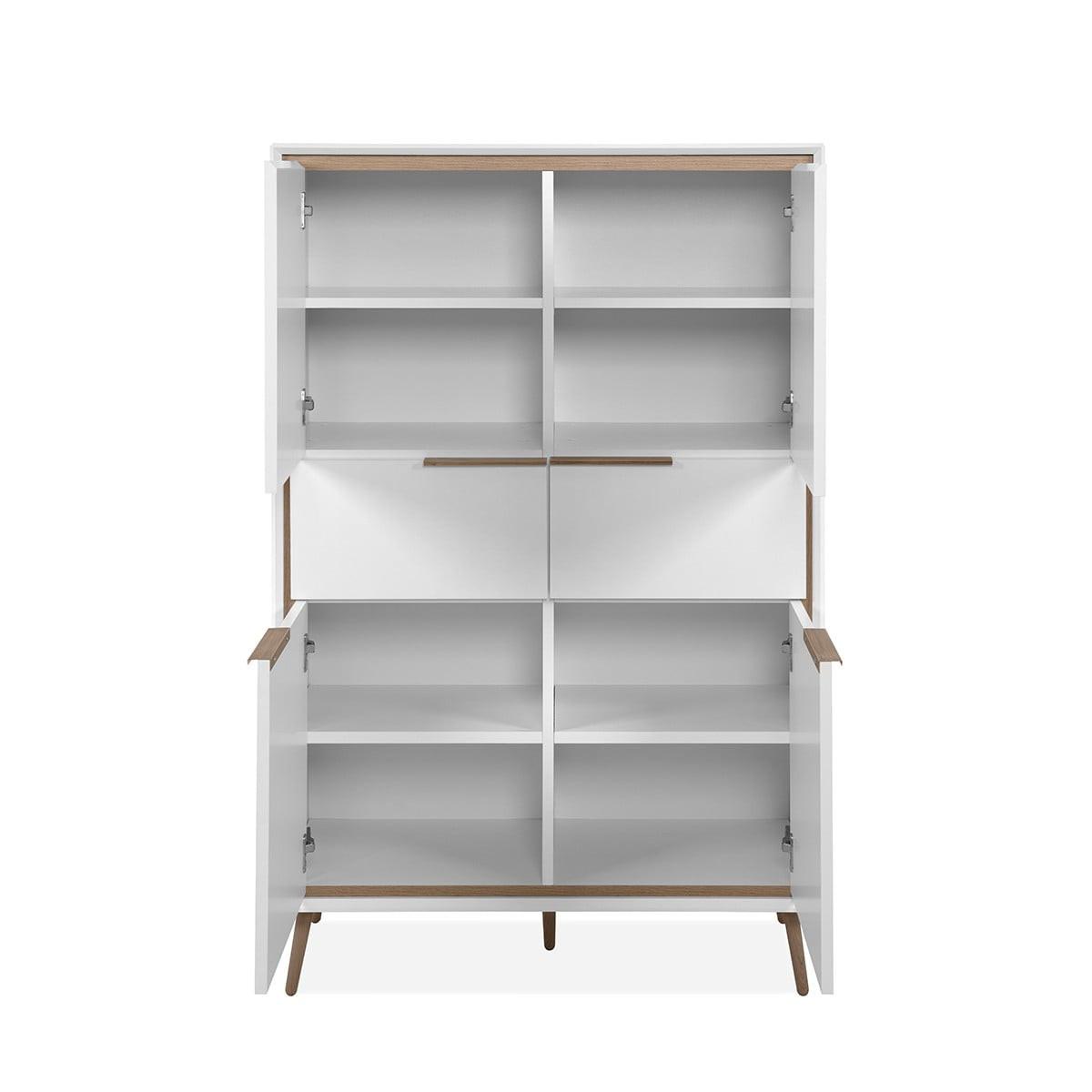 HIGHBOARD mit 4 Türen und 2 Schubladen - Arona - 90/38/140 cm - Weiß/Eiche Artisan, Holzwerkstoff (38/140/50cm) - Calicosy