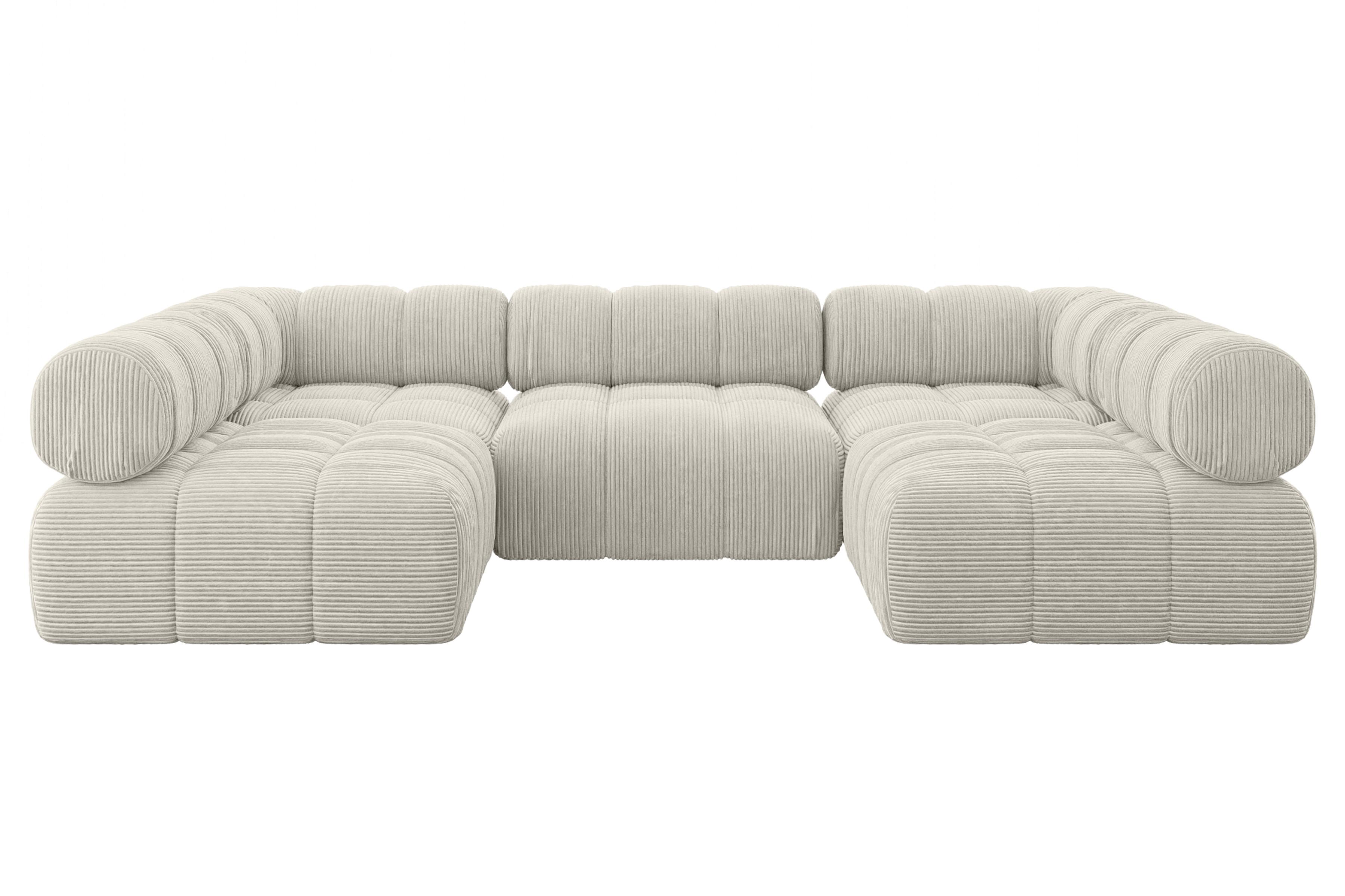WOHNLANDSCHAFT modulares Sofa Garvo-U1 - 285x190x70 cm Creme Cord - Hellgrau/Creme, Holzwerkstoff/Textil (285/70/190cm) - ALTDECOR