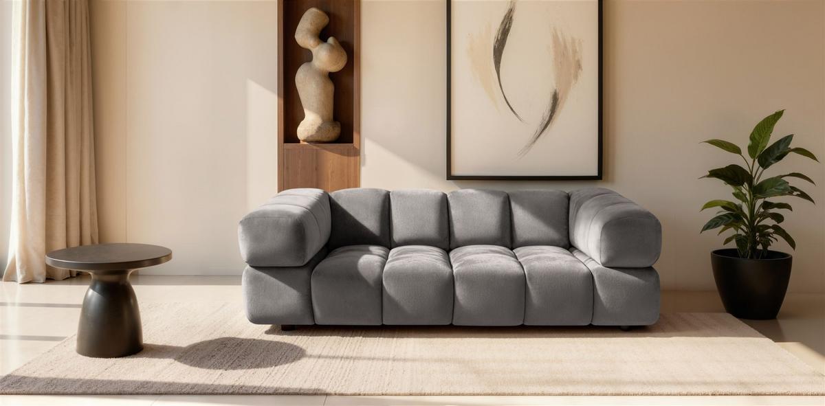 SOFA 3-sitzer Blanche In Bluvel - Grau, Holzwerkstoff/Textil (240/70/96cm) - Fun Möbel