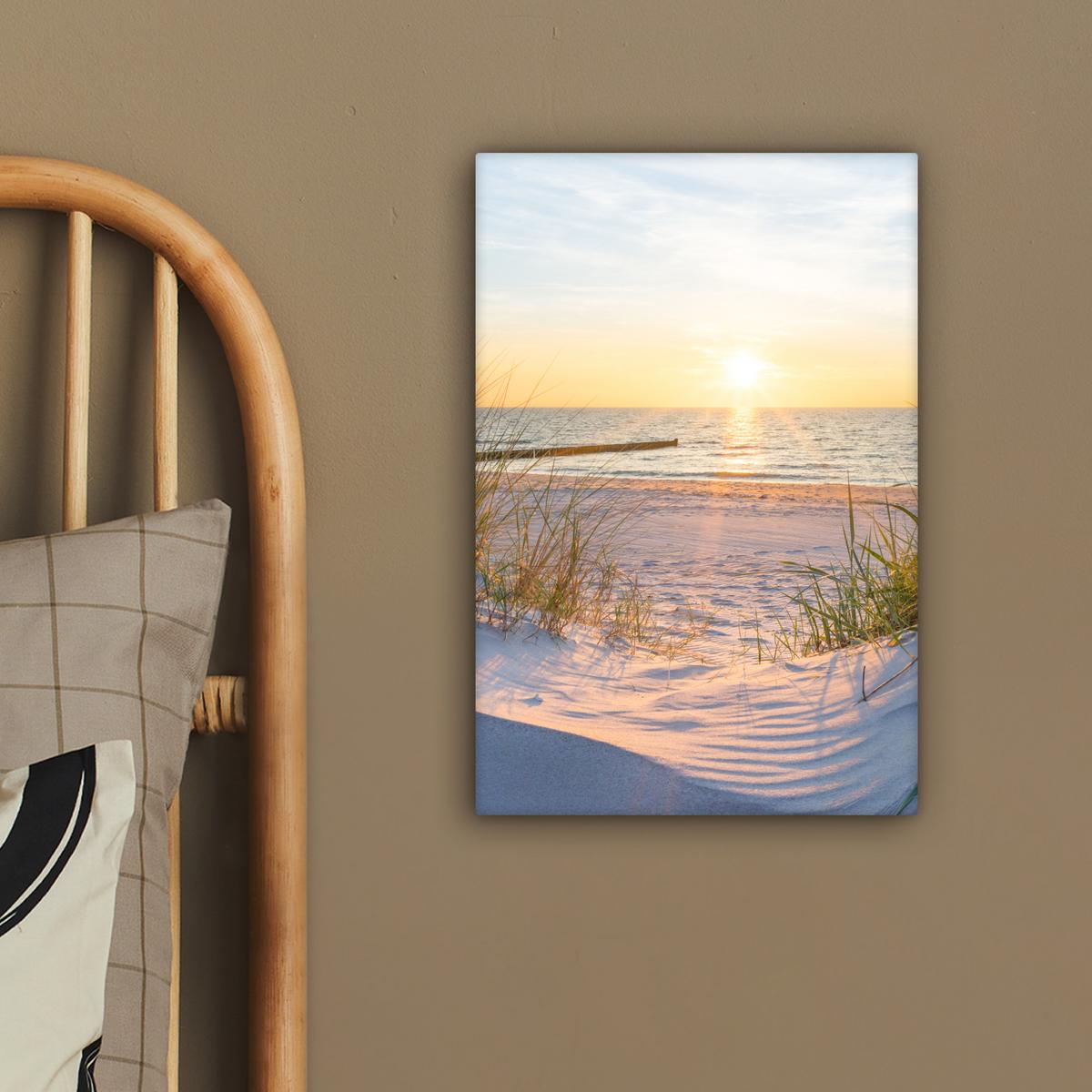 LEINWANDBILD Strand - Sonne - Düne - Gras - Sand - Horizont Deko Wohnzimmer 20x30 cm - Hellblau, Textil (20/30cm) - MuchoWow