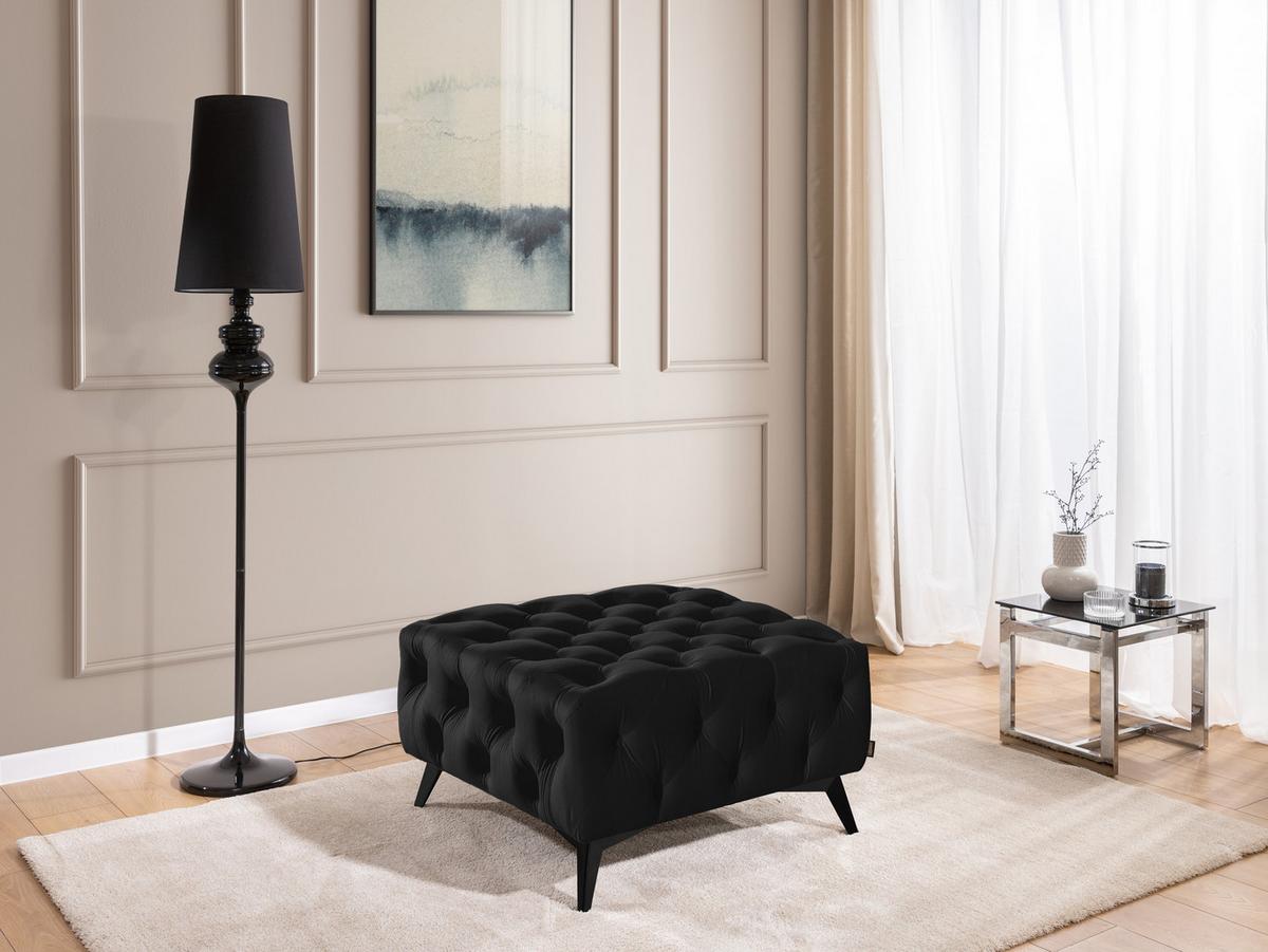HOCKER Chesterfield Whitby Schwarz Samt mit schwarzen Füßen - Schwarz, Holz/Textil (80/45/80cm) - S-Style Möbel