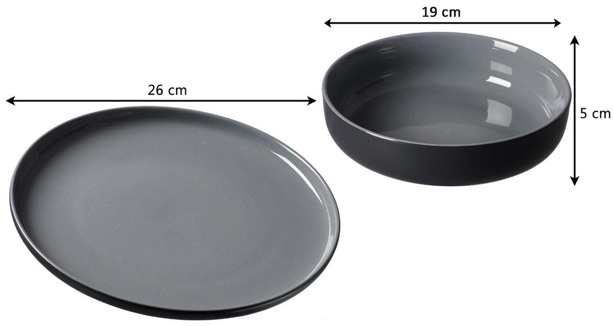 TAFELSERVICE Jasper schwarz-grau 16-tlg. - Schwarz/Grau, Keramik (2/2/2cm) - Ritzenhoff Breker