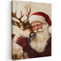 LEINWANDBILD Weihnachtsmann - Rentier - Weihnachten Room Decor 30x40 cm - Rotbraun, Textil (30/40cm) - MuchoWow