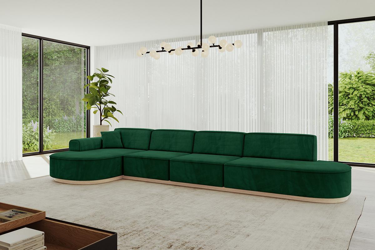 ECKSOFA Ottomane Links MARI-L3-v1 - 413x171x83 cm Dunkelgrün Velours - Dunkelgrün, Holzwerkstoff/Textil (413/171cm) - ALTDECOR