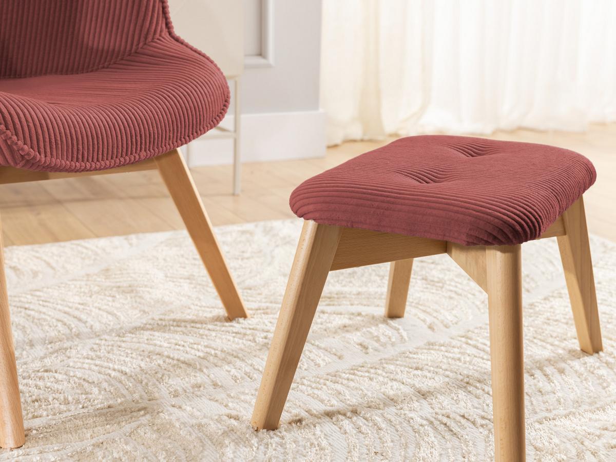 LOUNGESESSEL mit Fußhocker Lenari Terrakotta Cordstoff mit Füßen in Natur - Terracotta/Naturfarben, Holz/Textil (71/96/86cm) - S-Style Möbel