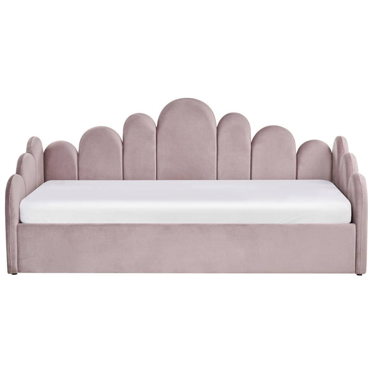 BETT mit Stauraum 90/200 cm Samtstoff Pastellrosa Polignac - Pink, Textil (90/200cm) - Beliani