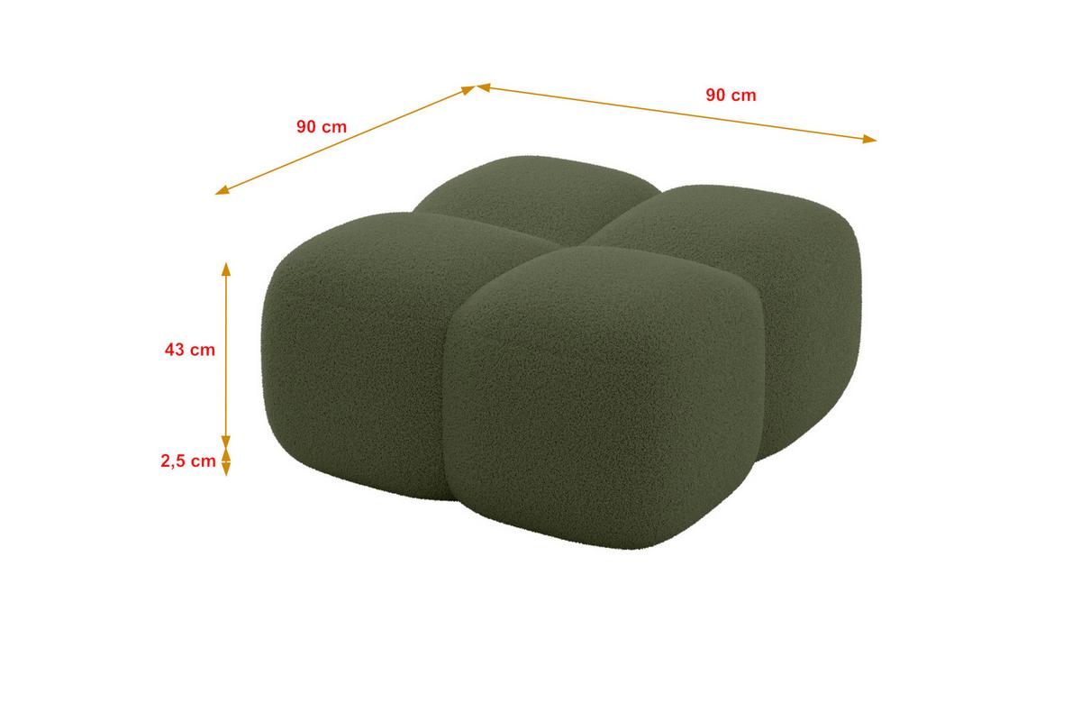 POUF Miko-Puf 90x90x45 cm Grün Bouclé Modular Sitzhocker - Smaragdgrün/Schwarz, Holzwerkstoff/Kunststoff (90/43/90cm) - ALTDECOR