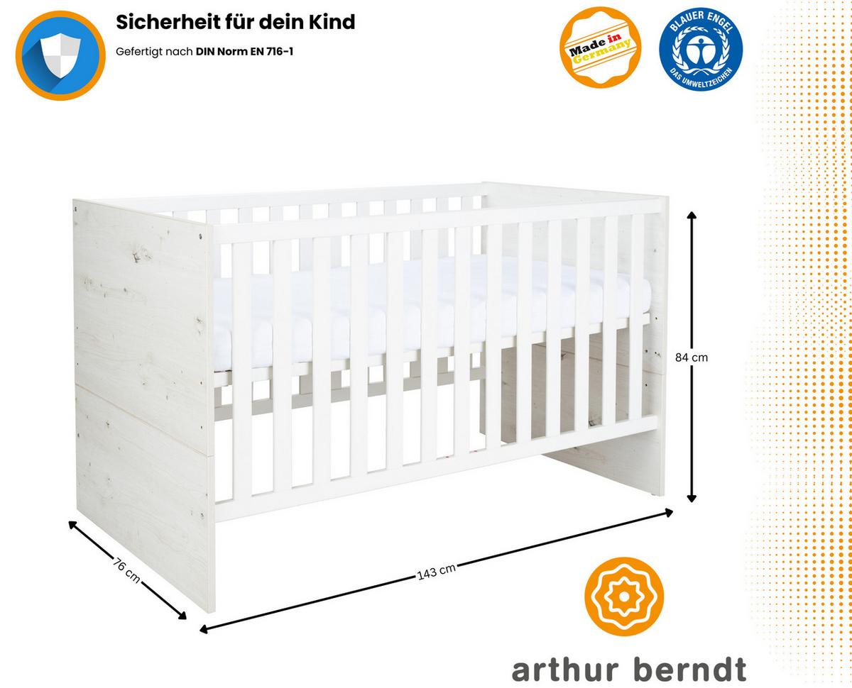 BABYZIMMER SET Lavea 2-tlg. Wickelkommode Babybett - Schwarz/Weiß, Holz/Holzwerkstoff (1/1/1cm) - arthur berndt