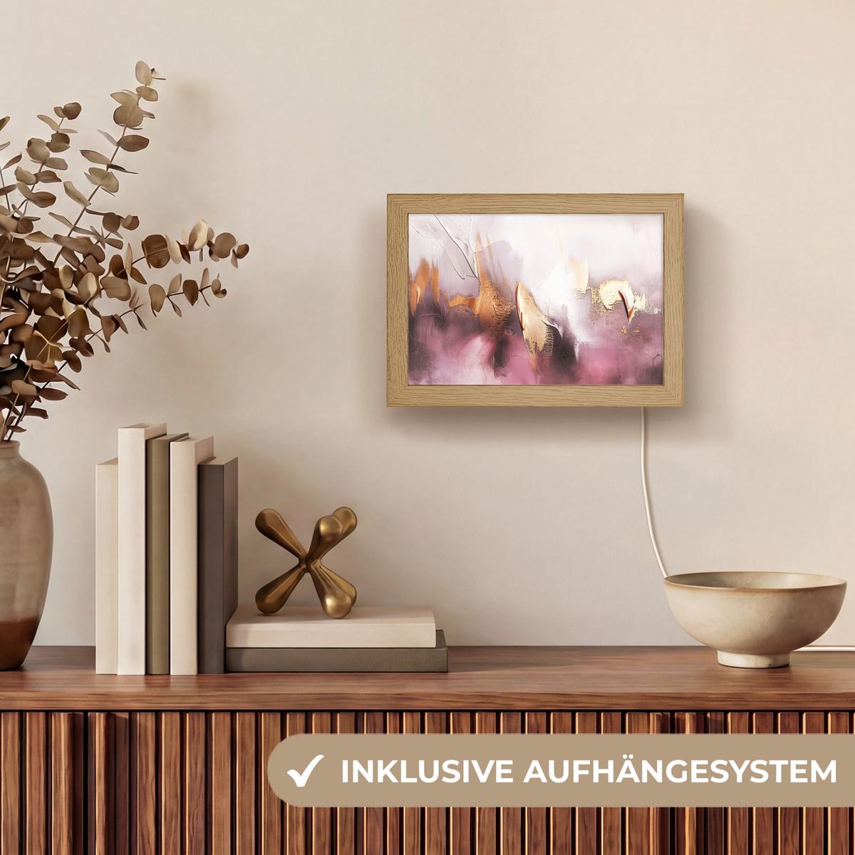 TISCHLEUCHTE Lila - Abstrakt - Farbe - Gold 20x15 cm - Baltimorefarben, Holzwerkstoff (8/20/15cm) - OnlyWow
