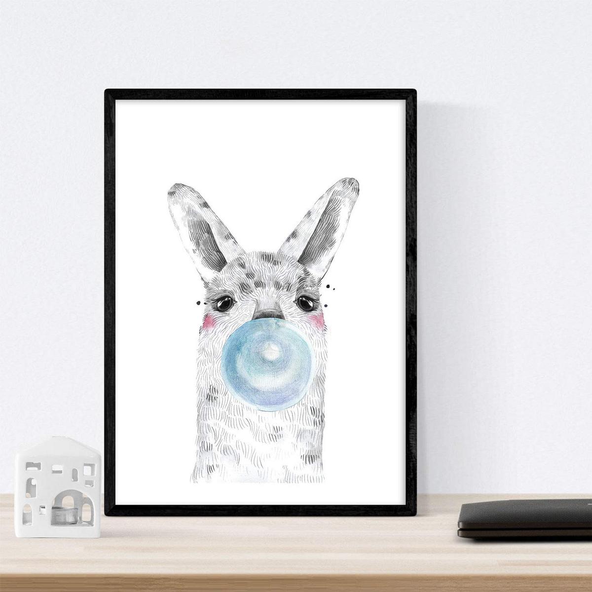 POSTER Set Mit 6 Tiere Babys Mit Kaugummi Zebra Rino Deer Kuhpferd Und Flamme A4 Rahmenlos - Klar, Papier (29/3cm) - Nacnic