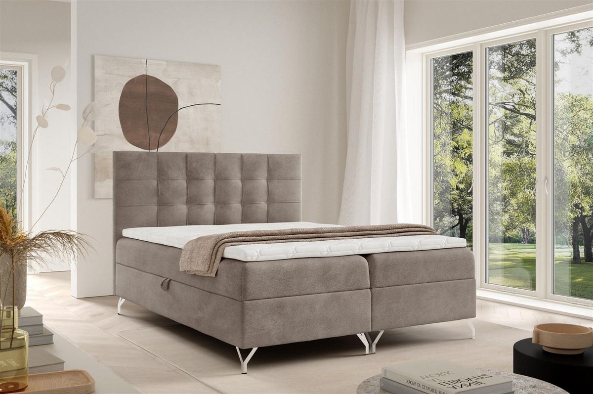 BOXBETT Candela - Beige, Holzwerkstoff/Textil (180/200cm) - Fun Möbel