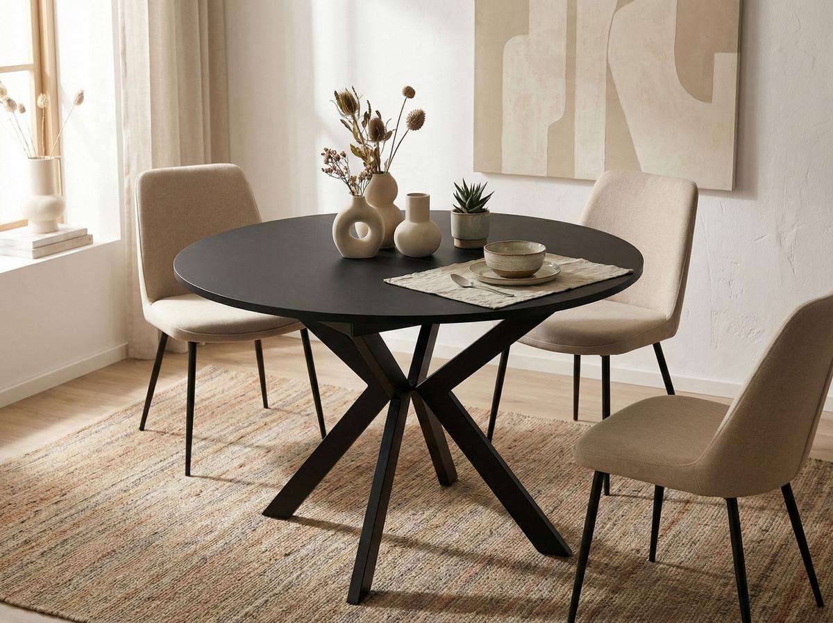 ESSTISCH Lily runder ausziehbarer, Schwarz 100-140/100/76 cm - Schwarz, Holzwerkstoff/Metall (100/100/76cm) - WFL GROUP