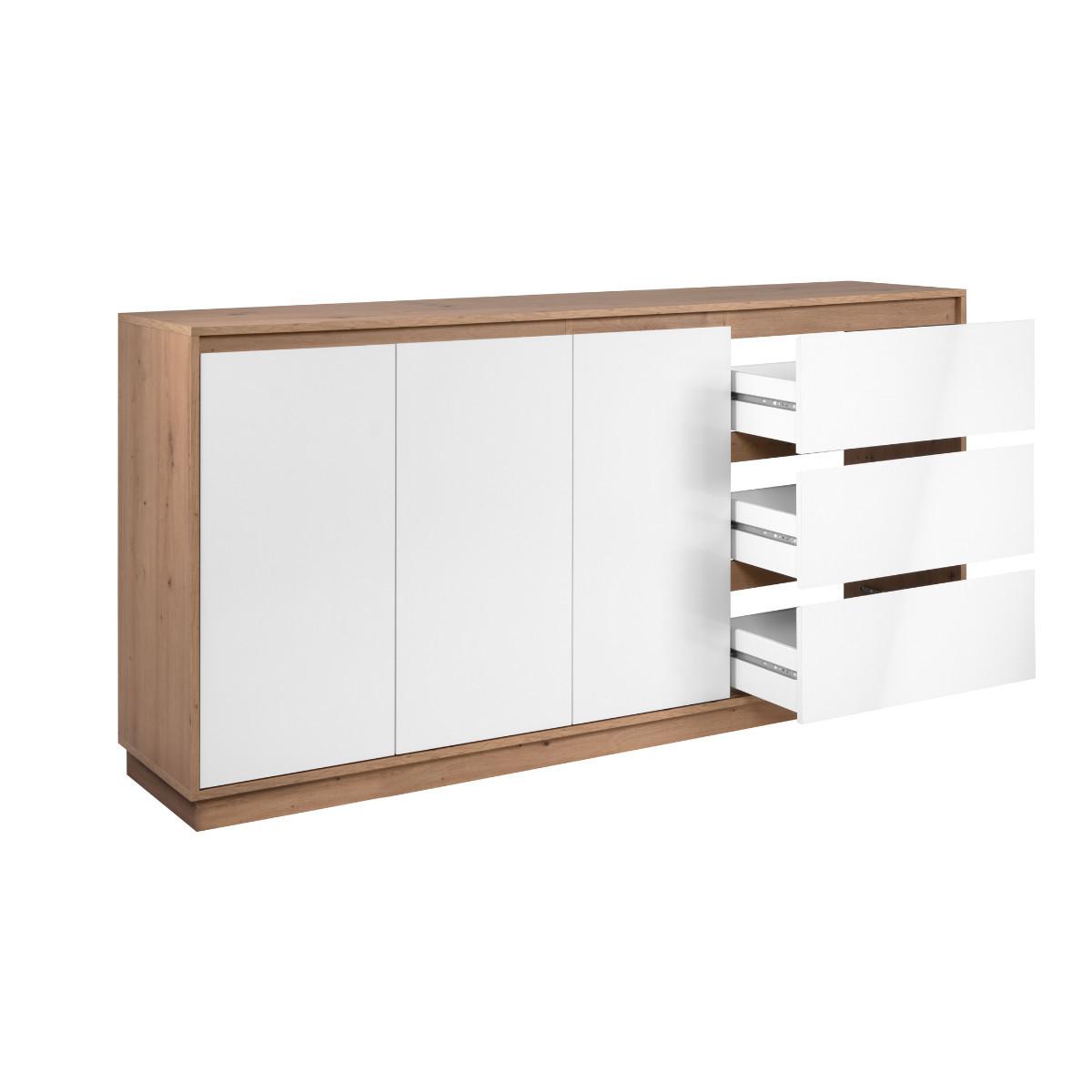 SIDEBOARD mit 3 Türen und 3 Schubladen Hochglanz Weiß und Artisan-Eiche 178/40/88 cm - Weiß Hochglanz, Holzwerkstoff (40/88/41.5cm) - Calicosy