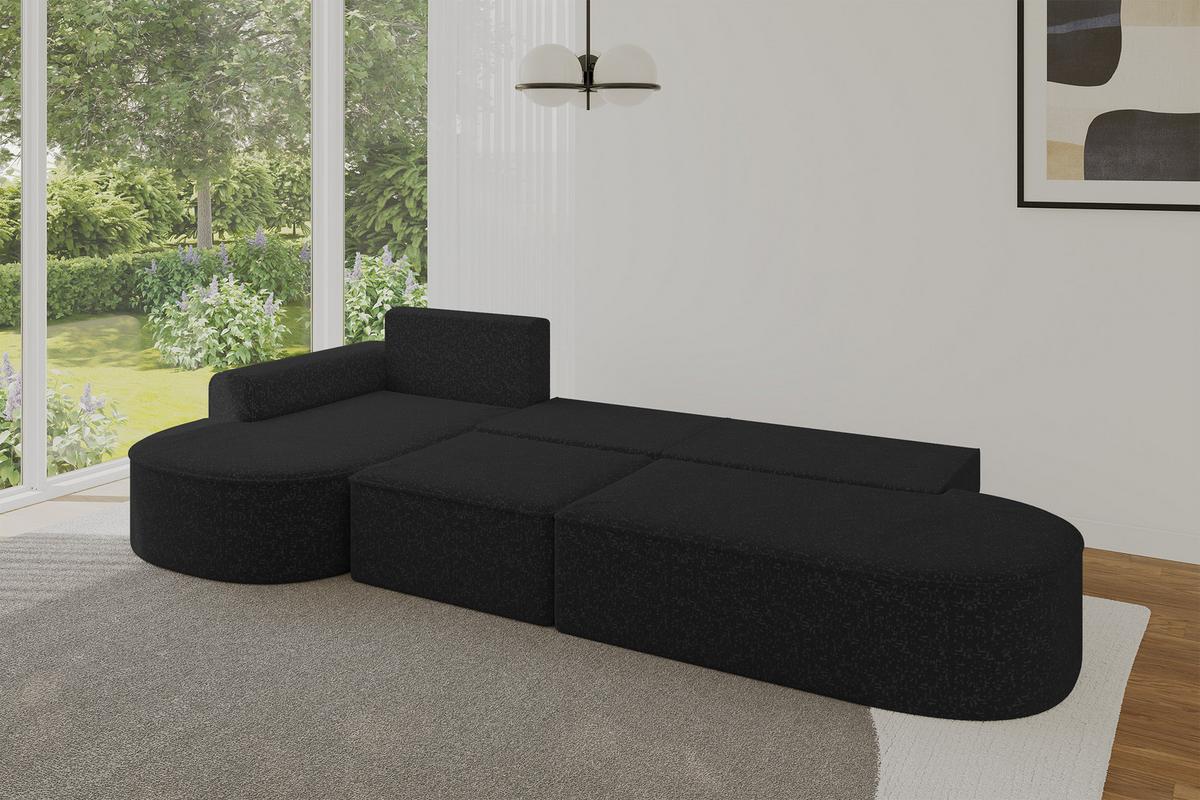 ECKSOFA mit Schlaffunktion Ottomane Links MARI L2-S 368X167X85 Schwarz Velours - Schwarz Hochglanz/Schwarz, Holzwerkstoff/Kunststoff (368/167cm) - ALTDECOR