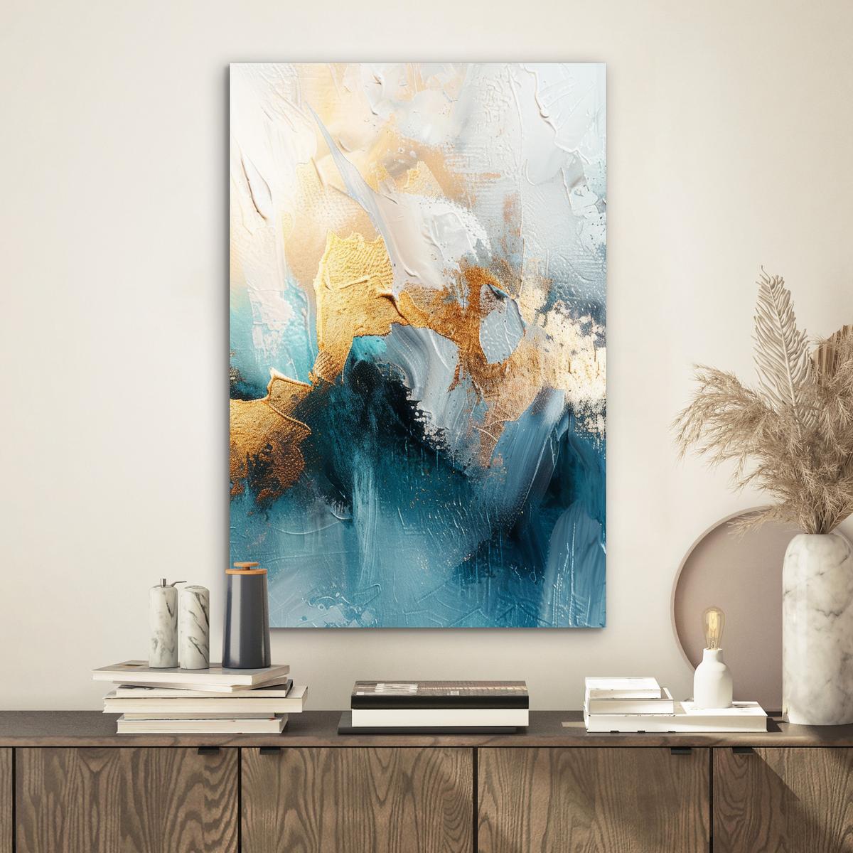 METALLBILD Abstrakt - Kunst - Gold - Blau Deko Schlafzimmer 40x60 cm - Petrol, Metall (40/60cm) - MuchoWow