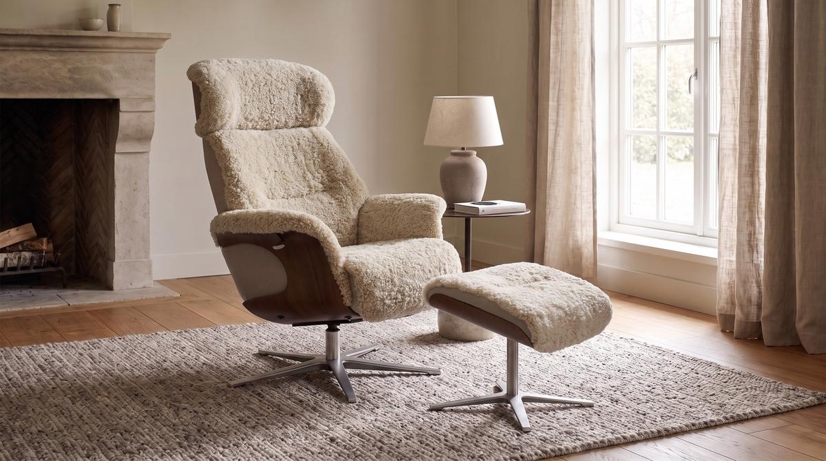 RELAXSESSEL TOSAR Beige Schaffell Relaxfunktion - Beige/Silberfarben, Naturmaterialien/Fell (83/110/89cm) - KAWOLA