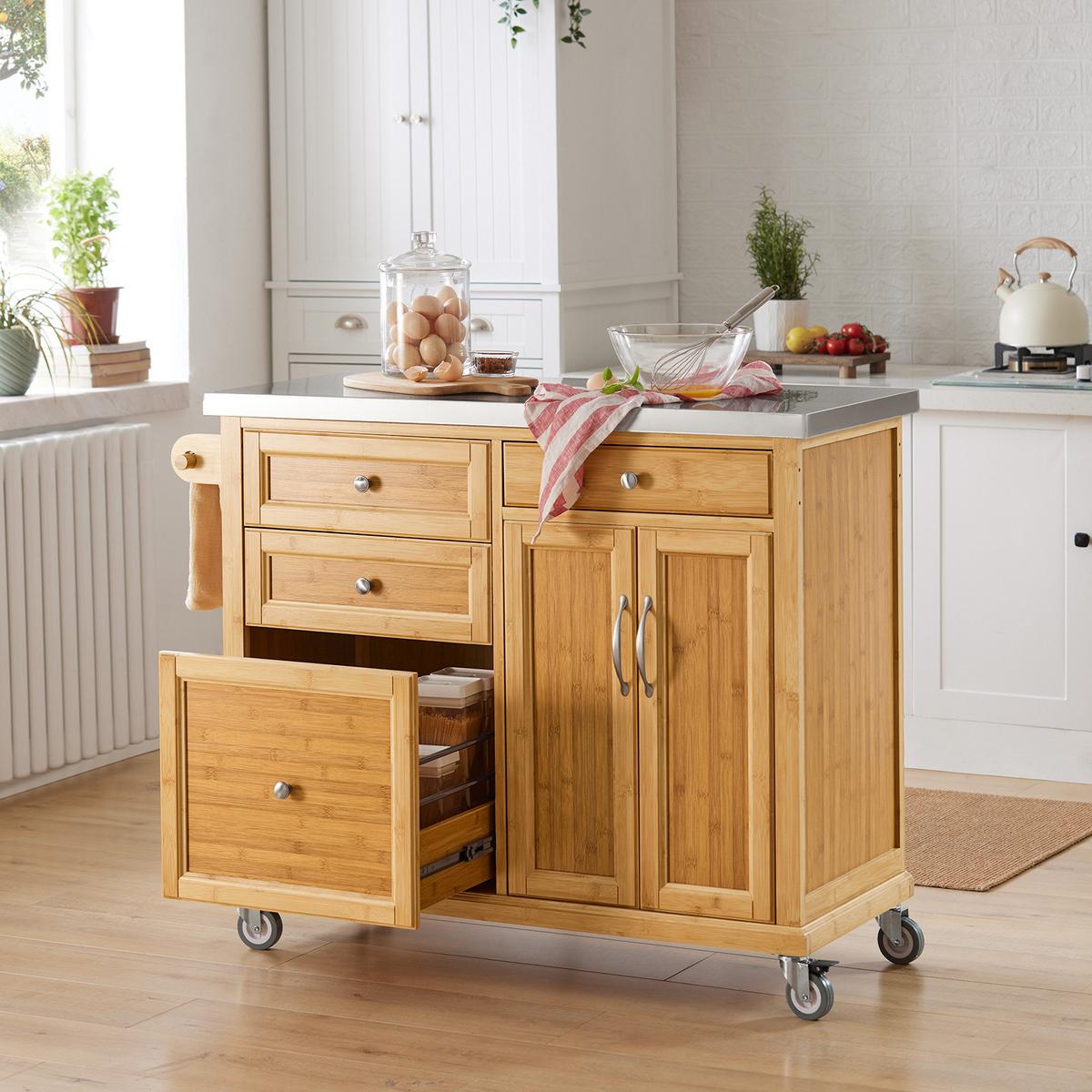 KÜCHENINSEL rollbar Bambus - Naturfarben, Holz/Holzwerkstoff (115/92/46cm) - SoBuy