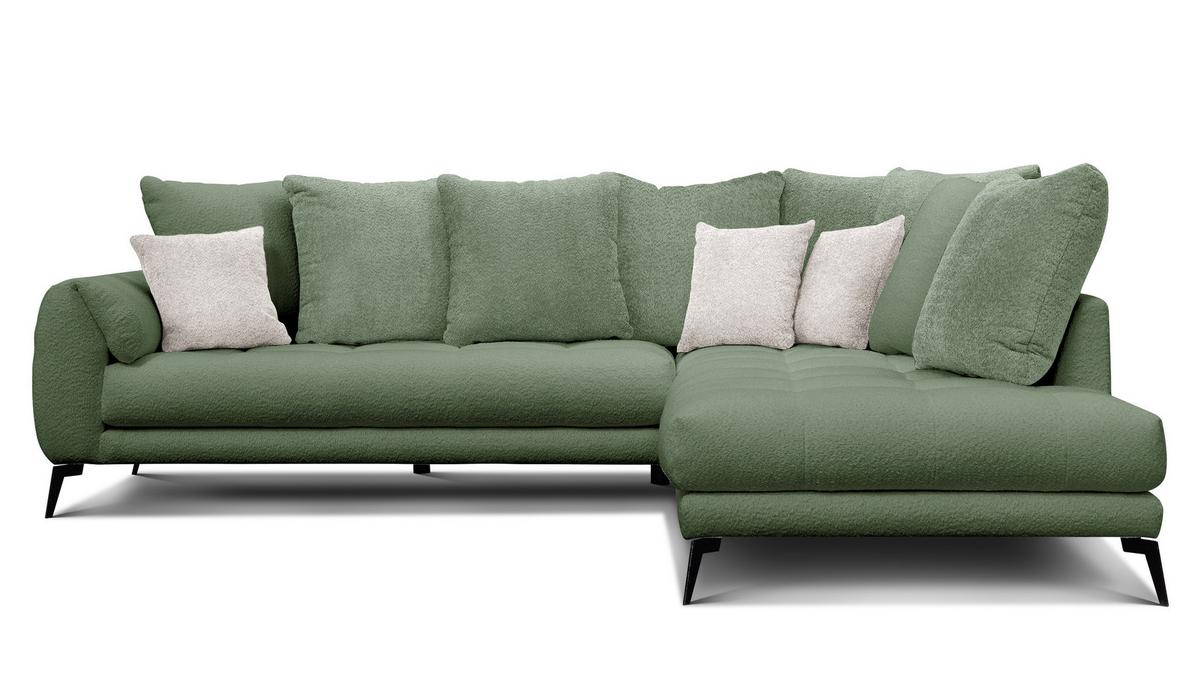 ECKSOFA CALME 5-Sitzer, olive - Schwarz/Olivgrün, Holz/Textil (294/229cm) - Wozimo