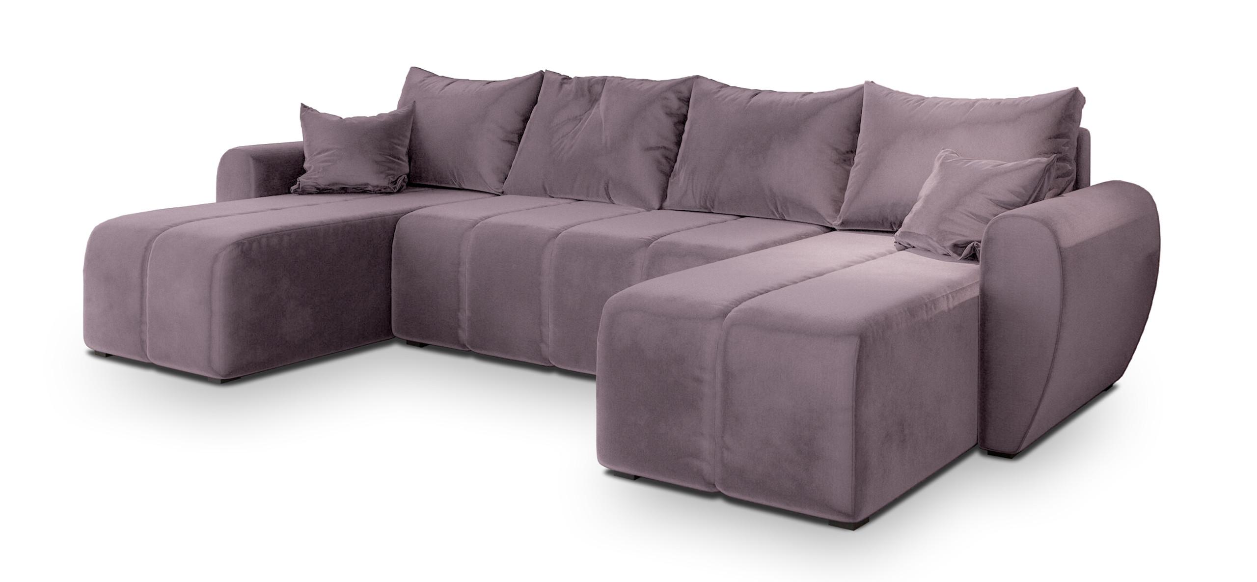 WOHNLANDSCHAFT MADISON U Rosa Plüsch-Stoff mit Schlaffunktion - Schwarz/Rosa, Holz/Kunststoff (311/82/145cm) - MASSENO