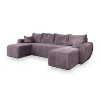 WOHNLANDSCHAFT MADISON U Rosa Plüsch-Stoff mit Schlaffunktion - Schwarz/Rosa, Holz/Kunststoff (311/82/145cm) - MASSENO
