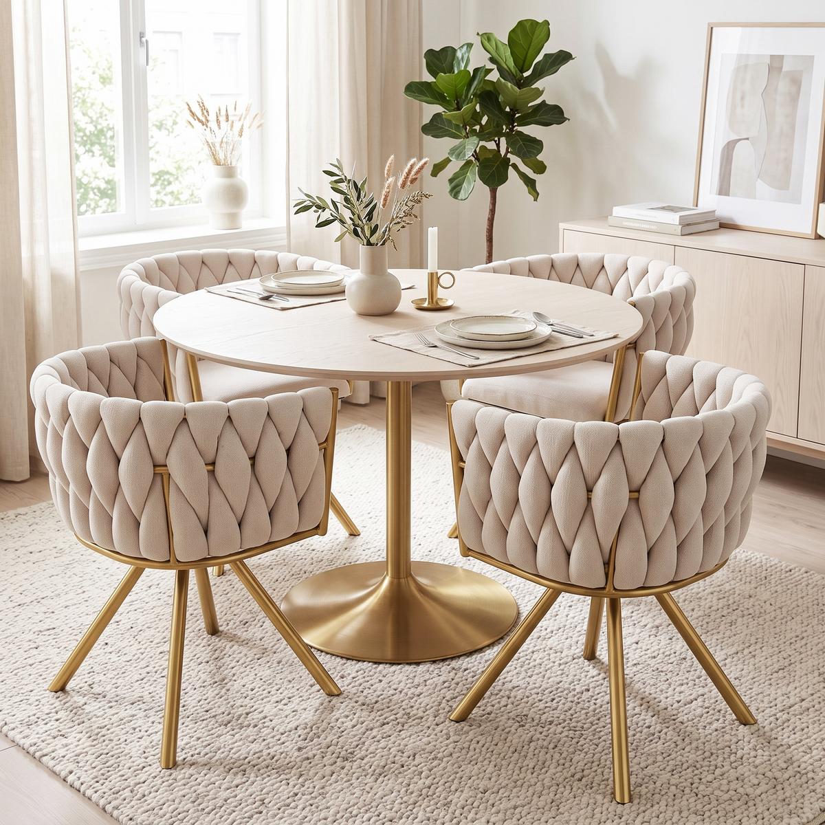 ESSZIMMERSTUHL 2er set samt gepolstert drehbar metallgestell gold - Beige, Textil (59/72/54cm) - Urban Meuble