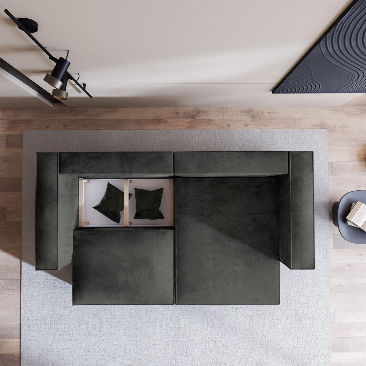ECKSOFA NERIO M Schwarz Velours-Stoff mit Schlaffunktion - Schwarz/Grau, Holz/Kunststoff (245/148cm) - MASSENO