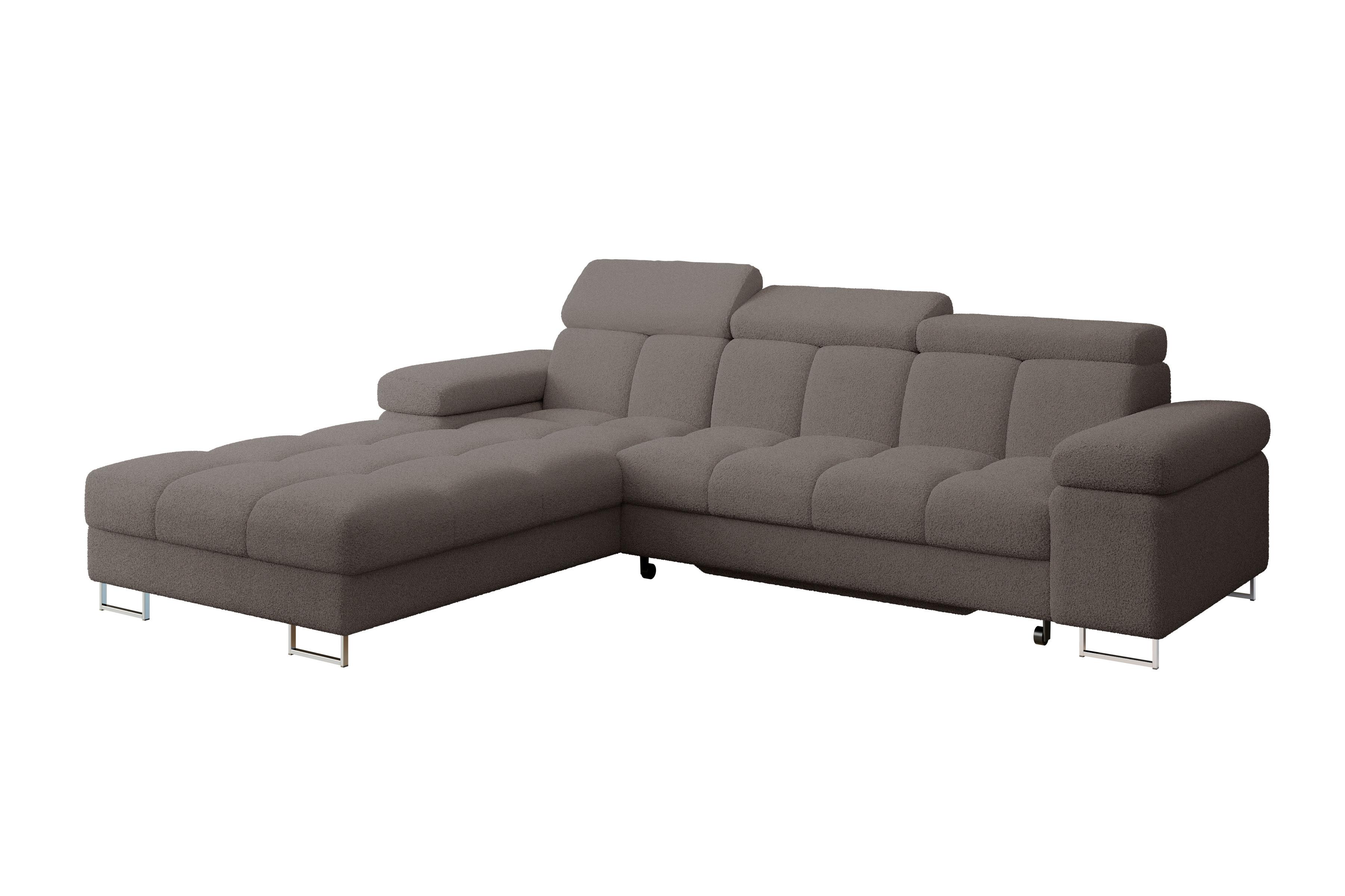 ECKSOFA mit Schlaffunktion Ottomane Links 271x203x79 Braun Bouclé - Dunkelbraun, Holzwerkstoff/Textil (271/203cm) - ALTDECOR