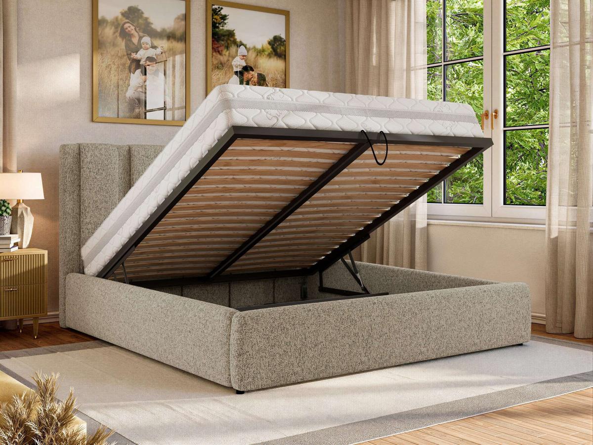 POLSTERBETT SAVINO CLASSIC 200/200 - Dunkelbeige Struktur - Multipocket-Matratze - Bronzefarben, Textil (200/200cm) - MKS