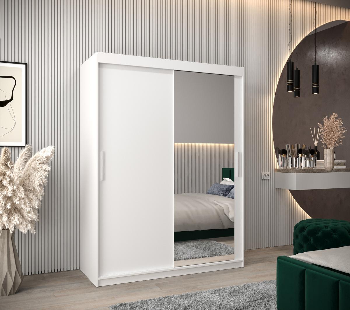 SCHWEBETÜRENSCHRANK 200/150/62 2-türig - Silberfarben/Weiß, Holz/Kunststoff (150/200/62cm) - MÖBEL KRYSPOL