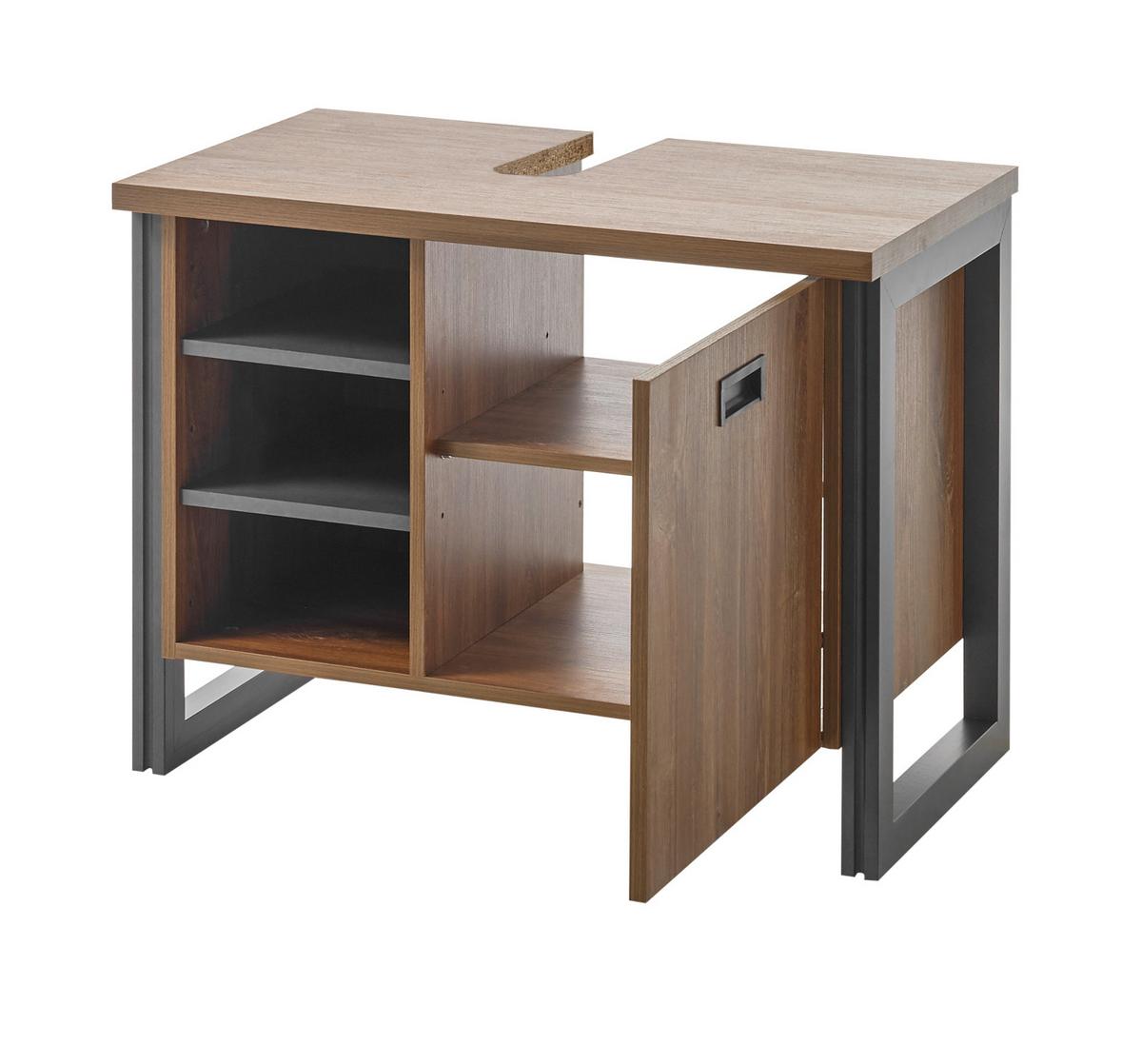 BADMÖBEL-SET 3-teilig Eiche Stirling, Matera grau, Badkombination 140 x 205 cm - Eichefarben/Silberfarben, Holzwerkstoff/Metall (140/205/40cm) - Furn.Design