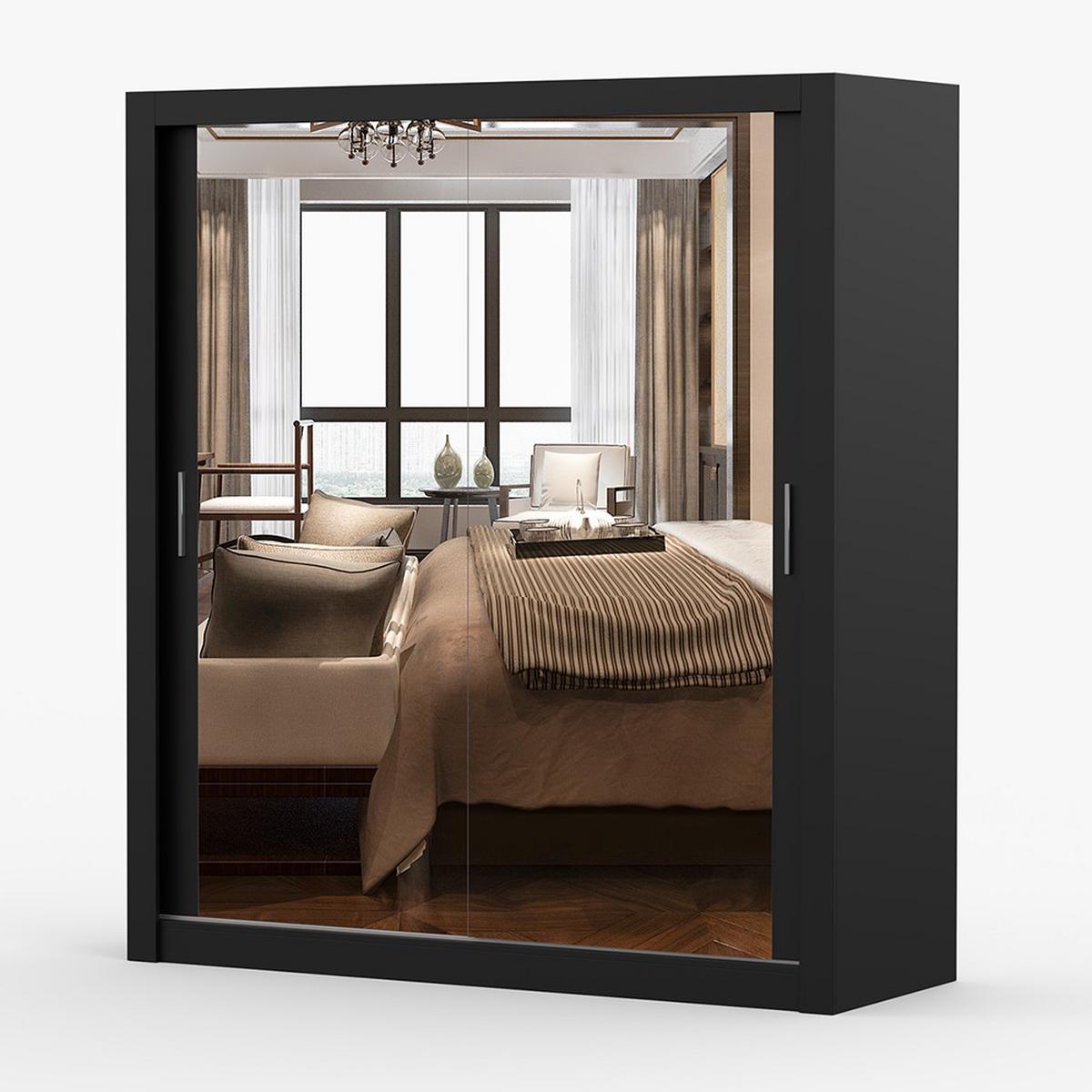 KLEIDERSCHRANK Milan 180 cm, 180/215/64, 2-türig, schwarz - Schwarz, Holzwerkstoff (180/215/64cm) - imoebel24