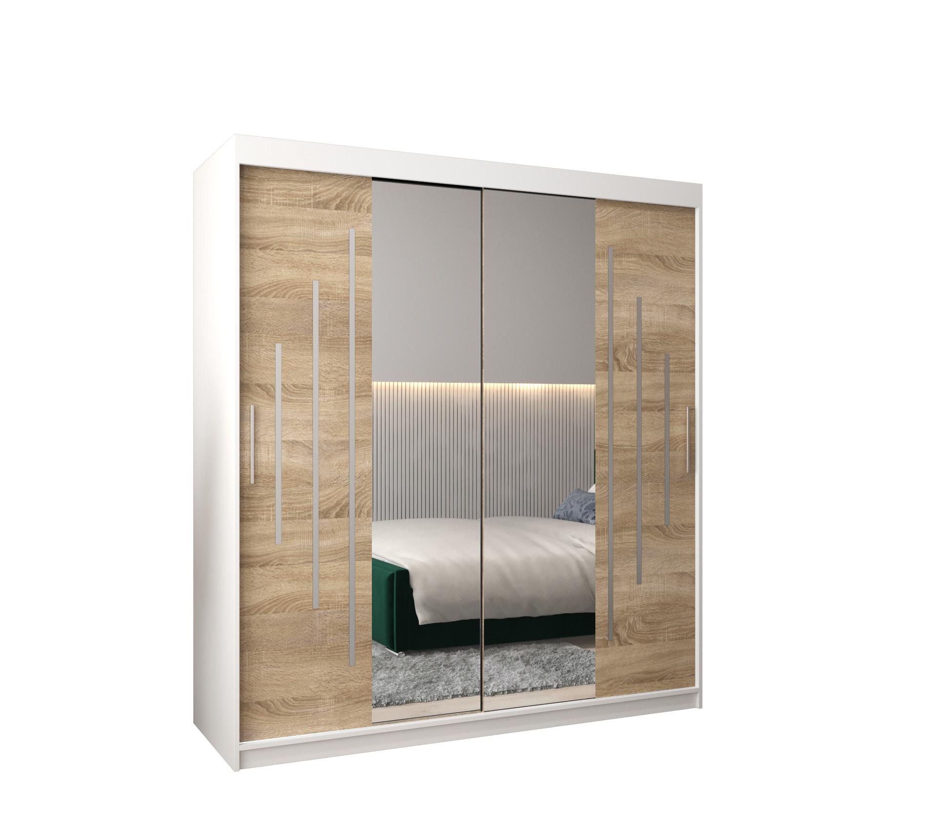 SCHWEBETÜRENSCHRANK 200/180/62 2-türig - Silberfarben/Weiß, Holz/Kunststoff (180/200/62cm) - Abiks Möbel