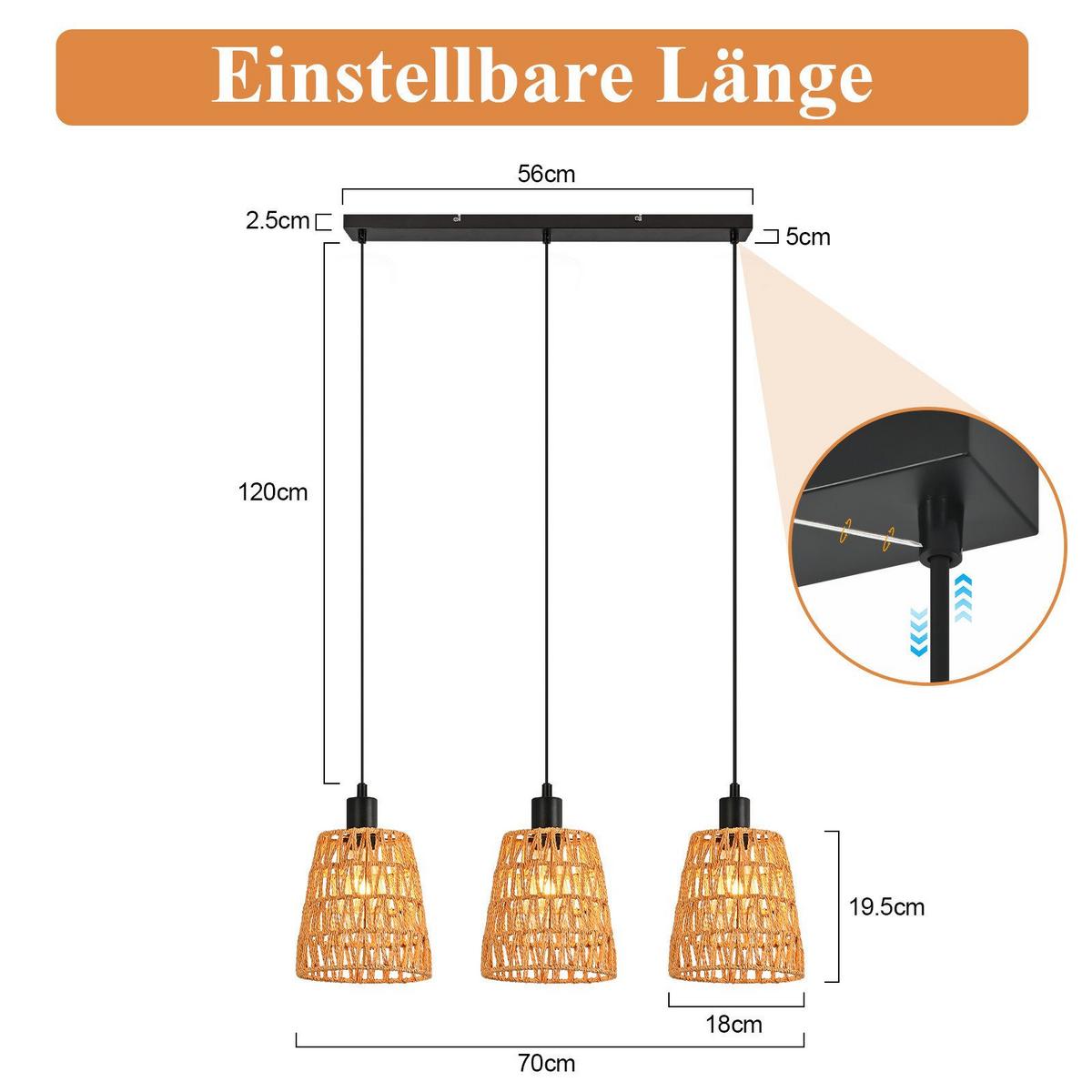 PENDELLEUCHTE BAKER Ⅲ 70/56/120 cm - Schwarz, Metall (70/56/120cm) - Nettlife