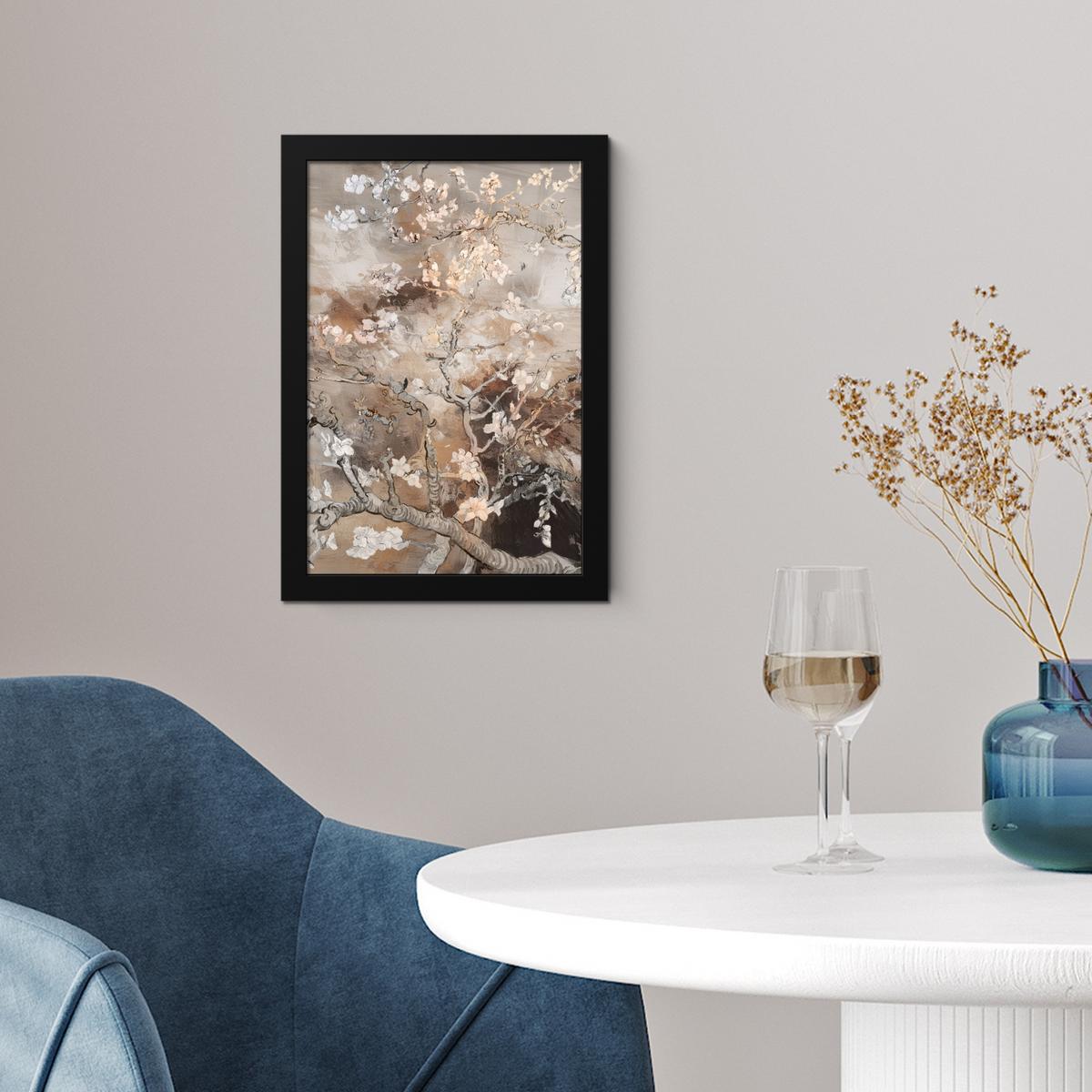 POSTER MIT RAHMENGERAHMTES BILD Mandelblüte - Kunst - Van Gogh - Beige - Abstrakt Poster 20x30 cm - Braun, Papier (20/30cm) - MuchoWow