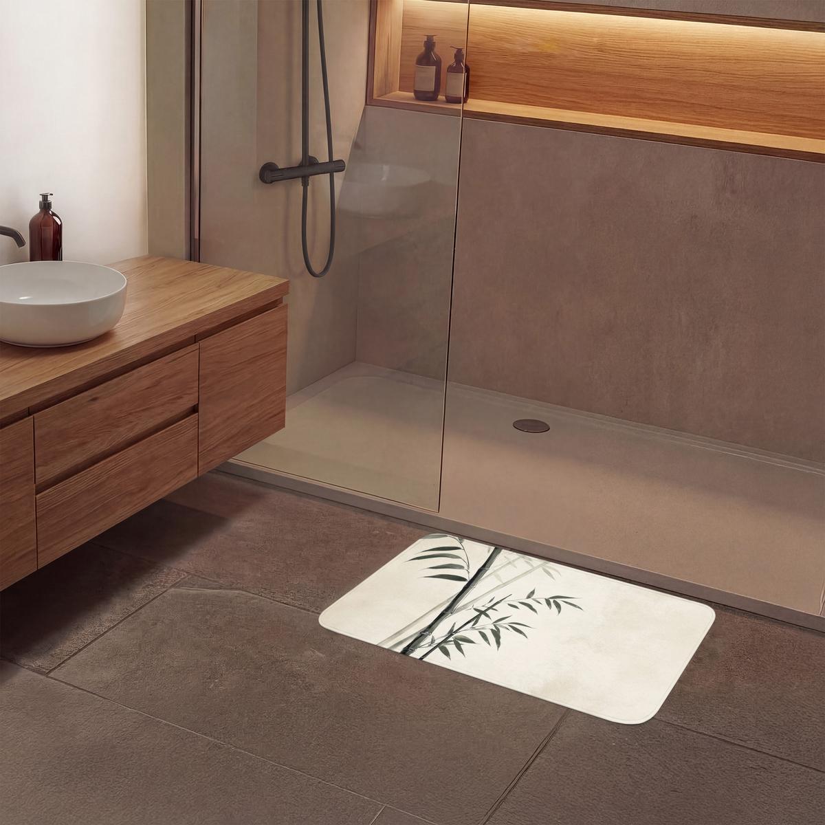 BADEMATTE Japandi - Bambus - Beige 80x50 cm - Ecru, Textil (80/50cm) - OnlyWow