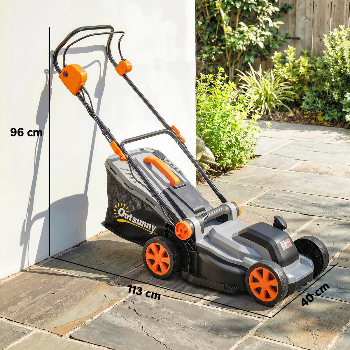 ELEKTRO-RASENMÄHER 35l Fangkorb Hellgrau, Orange - Hellgrau, Metall (40/96/113cm) - Outsunny